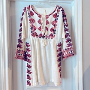 Free People linen rayon blend tunic dress with embroidered details throughout